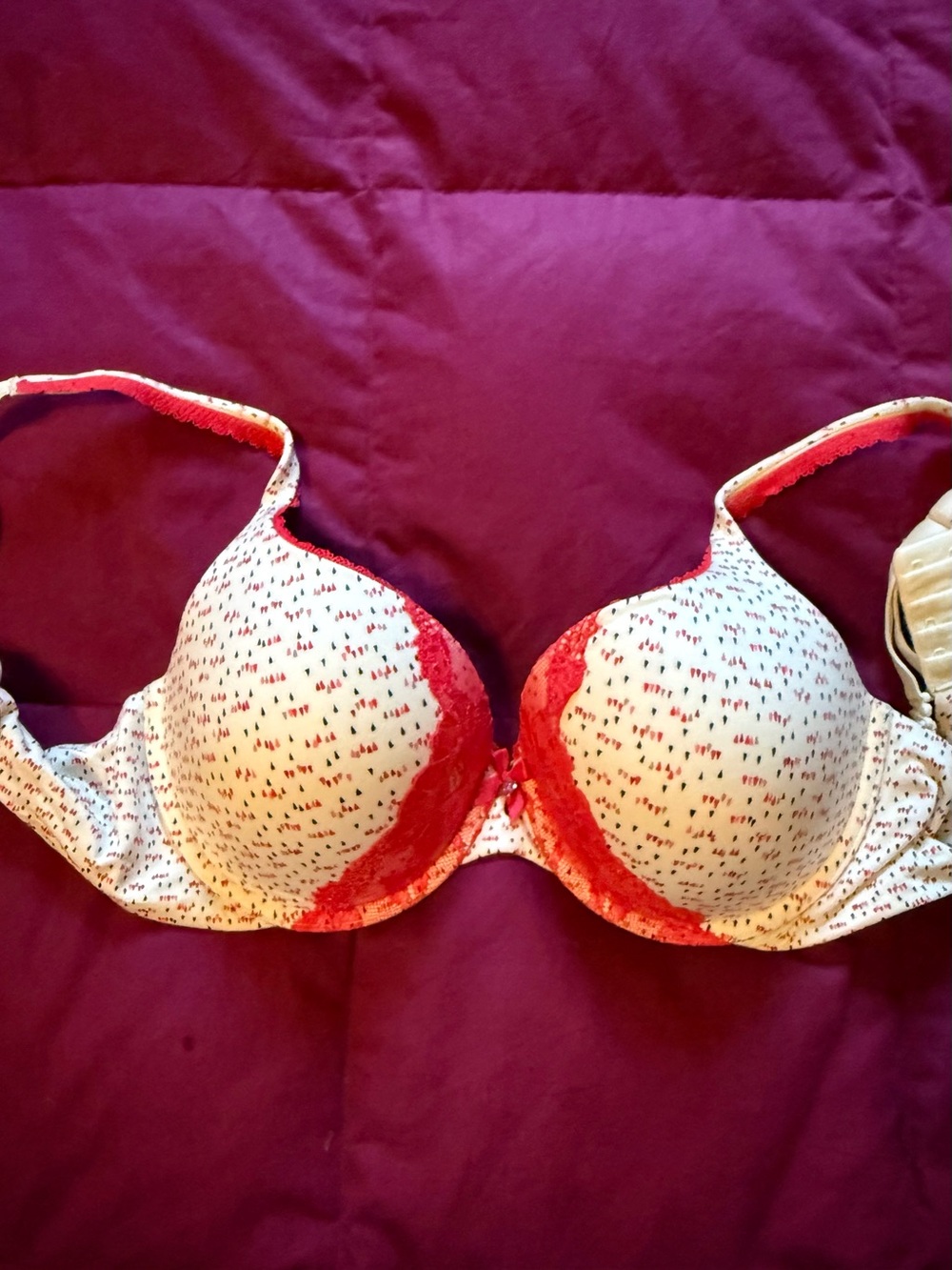 Victoria's Secret Cream Bra with Red Lace Accents